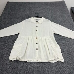 Vintage Click Blouse Womens S White Linen Babydoll Peplum Coastal Boho Style